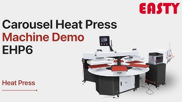 Carousel heat press machine Demo in exhibition | 6 stations Tshirt heat press heat transfer machine