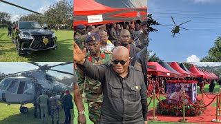 How Prez. Akuffo Addo storms Kwahu with Helicopter at Ernest Chemist Dad funeral🔥