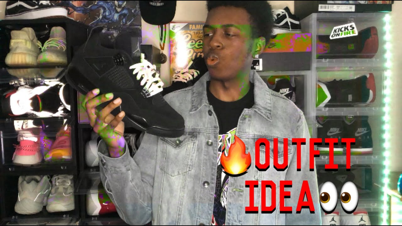 Outfit Idea: Air Jordan 4 Black Cat (With Lace Swap) - YouTube