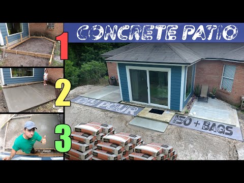 Pour a Concrete Patio Entirely  by Yourself Using Bag Mix Concrete, DIY Project From Start to Finish thumbnail