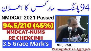 NMDCAT 94 Passing Marks Announced/PMC Latest Official News/NMDCAT & NUMS Re Checking IMP Points/PMC