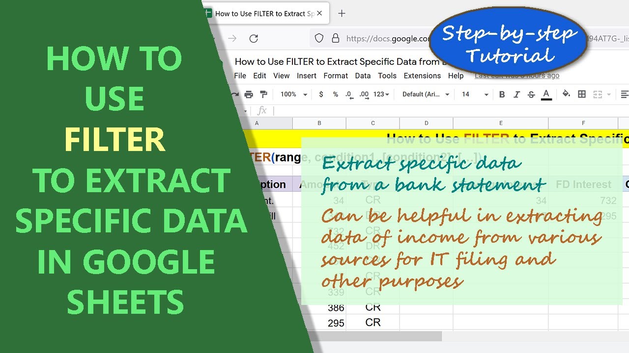 Google Sheets | FILTER Function | Extract Income Amount from Bank ...