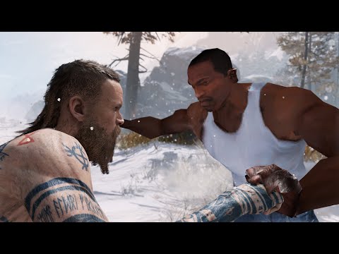 CJ San Andreas VS Baldur Boss Fight (God of War PC Mod) - GTA Meets God of War