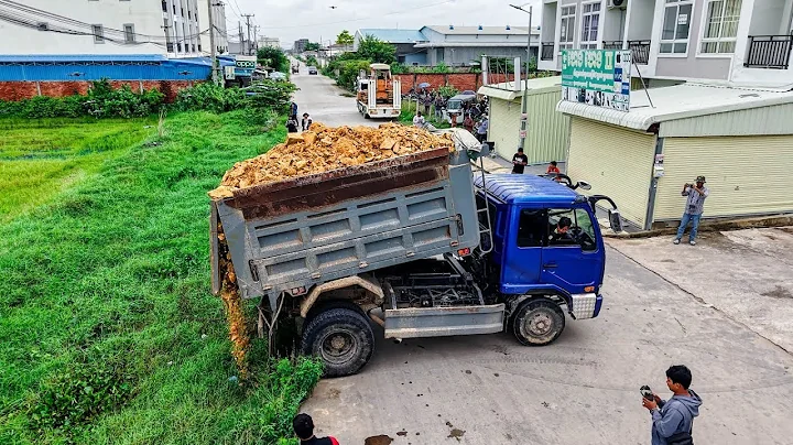 Amazing!First Start new Project LANDFILL by Smart Operator Dozer KOMATSU D31P Pushing Soil &5T Truck