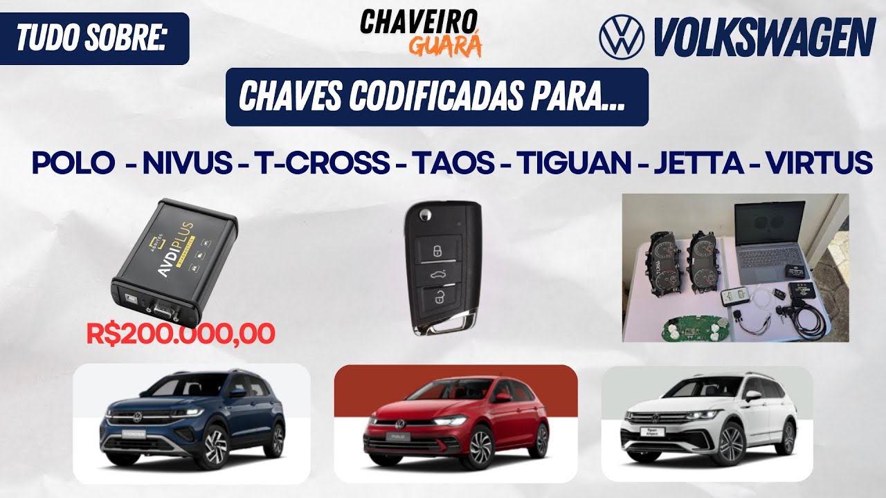 Tudo sobre chaves codificadas para Polo, T-Cross, Nivus, Tiguan, Jetta, Taos, Virtus...