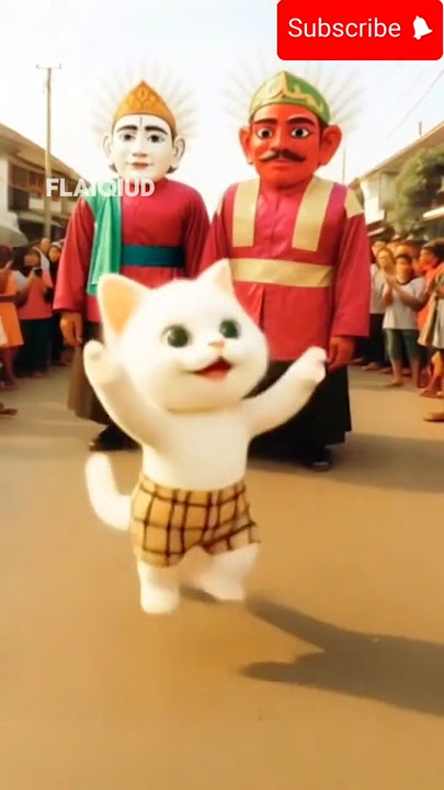 Cute cat meets Ondel-ondel 😹✌🏻 #funnyshorts #childrenanimation #cutecat