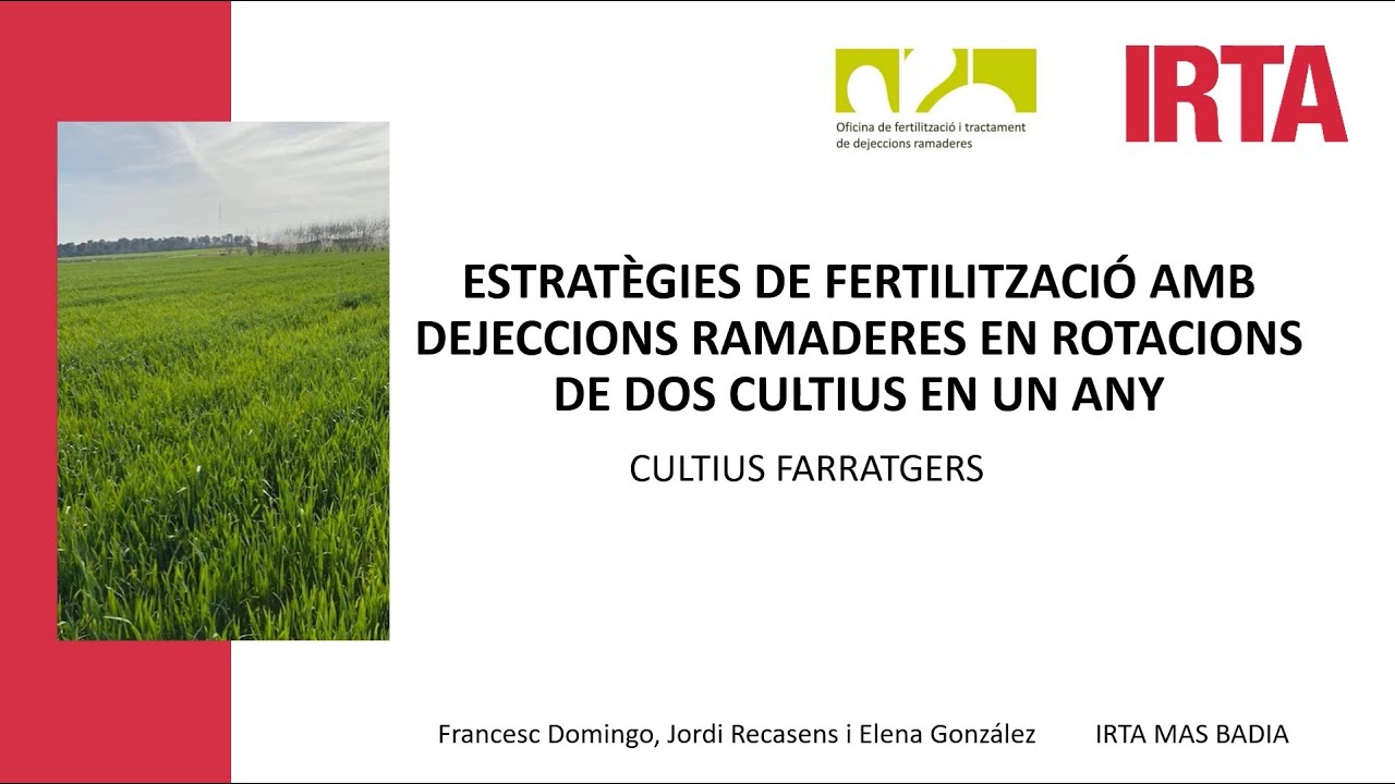 Estratègies de fertilització amb dejeccions ramaderes en rotacions de dos cultius en un any.