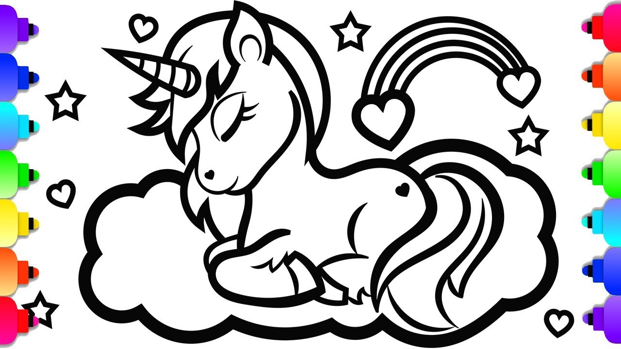 GLITTER Unicorn Coloring and Drawing 💜💙💚💛💗 GLITTER Unicorn Coloring  Page