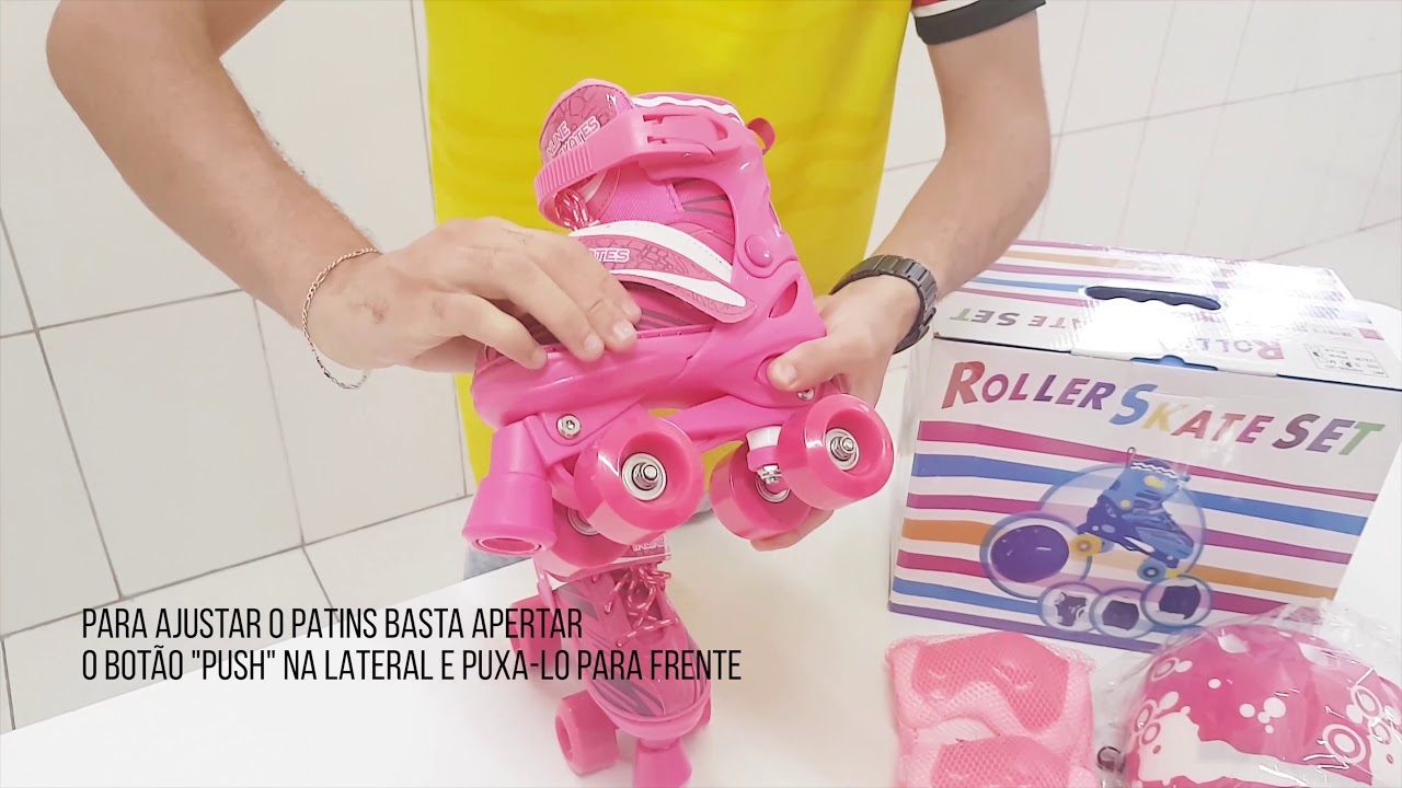 Patins Infantil Roller 4 Rodas + Capacete Proteção Ajustável - YouTube