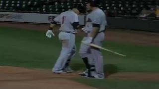 Pat Valaika slugs a home run for the Rock Cats