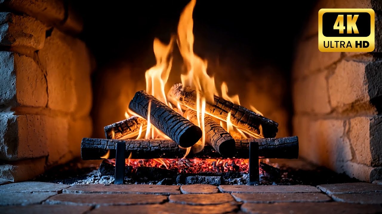 🔥 Crackling Fireplace 4K. Burning Fireplace Sounds. Relaxing Fireplace ...