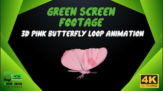 3D pink butterfly loop animation green screen footage | 4K footages | GreenScreen Vfx