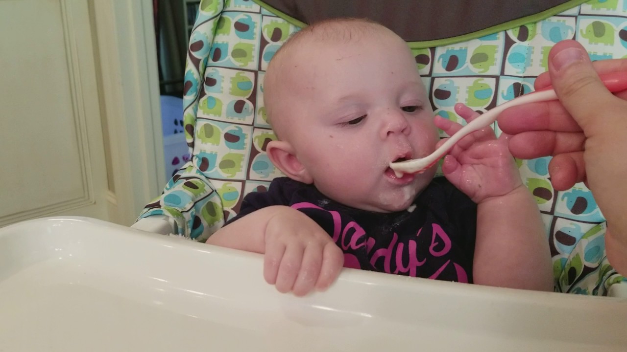 Sleeping while eating rice cereal 4 months old YouTube