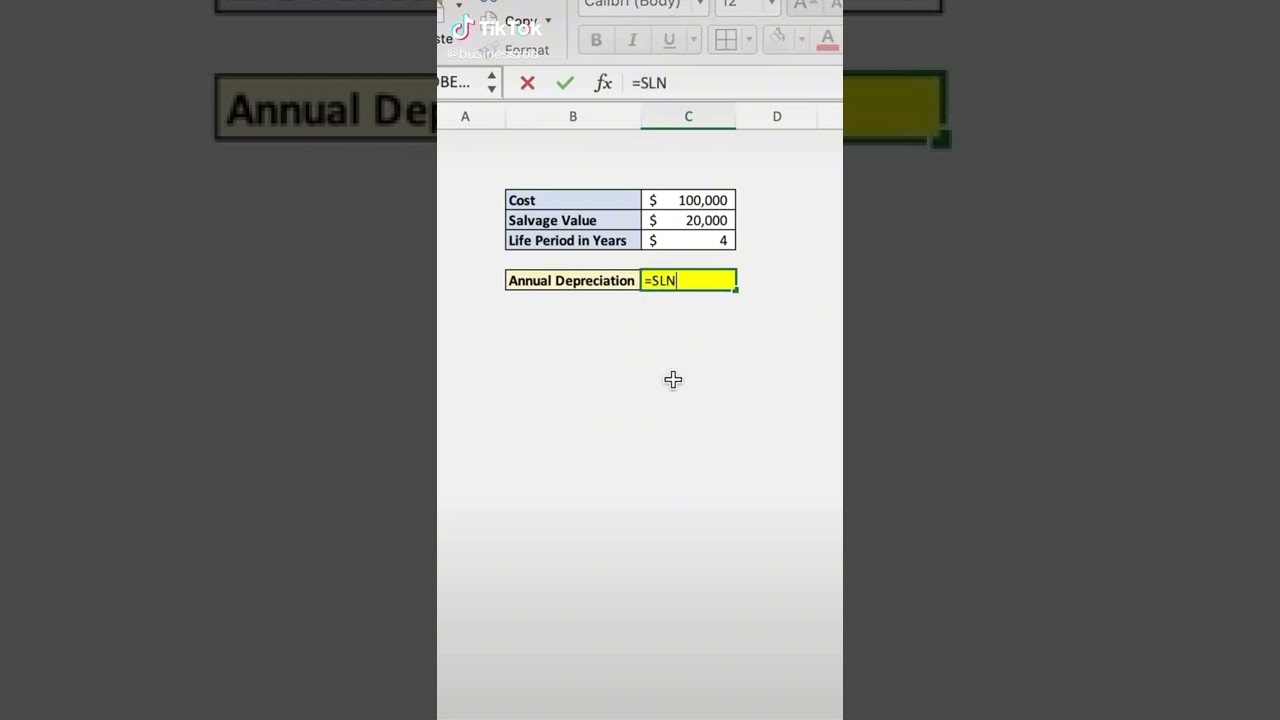 How to calculate annual depreciation using SLN function on excel@businessrob