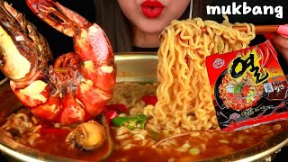 열라면 먹방 타이거새우 팽이버섯 실비김치Hot spicy instant noodles spicy kimchi Enoki mushroom s