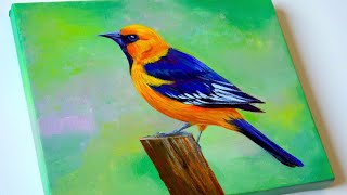 Bird Painting | Acrylic Painting Bird On Branch | Bird Acrylic Painting Tutorial