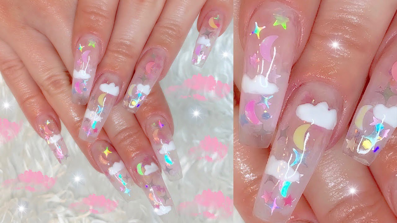 🌙☁️ Dreamy Cloud Jelly Moon and Star Acrylic Nails Tutorial 🌙☁️ - YouTube