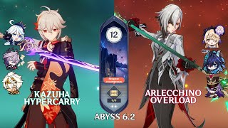 C2 Kazuha Hypercarry &amp; C0 Arlecchino Overload | Genshin Impact Abyss 6.2 Floor 12 9 Stars