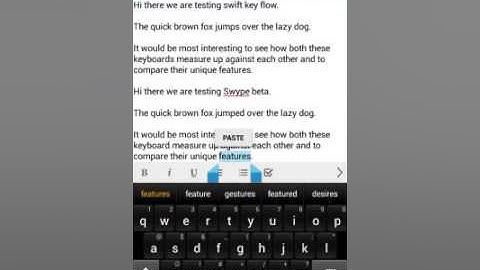 Swift Key Flow Beta v4.0.0.76 compared against Swype 1.4 Beta