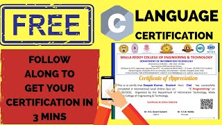 Free C Language Certification | Follow Along To Get Your C Certification in 3 Mins