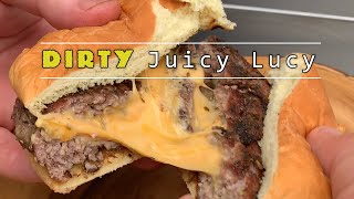 DIRTY Juicy Lucy (Amazing Hamburger) on Weber Grill and the Camp Chef Griddle