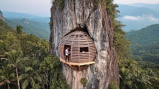 95 days solo survival & Bushcraft,Build a survival shelter on a cliff in the rainforest