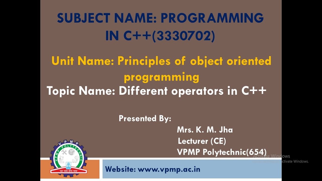 Different operators in C++ | Programming in C++ |3330702 | Mrs K.M.Jha ...