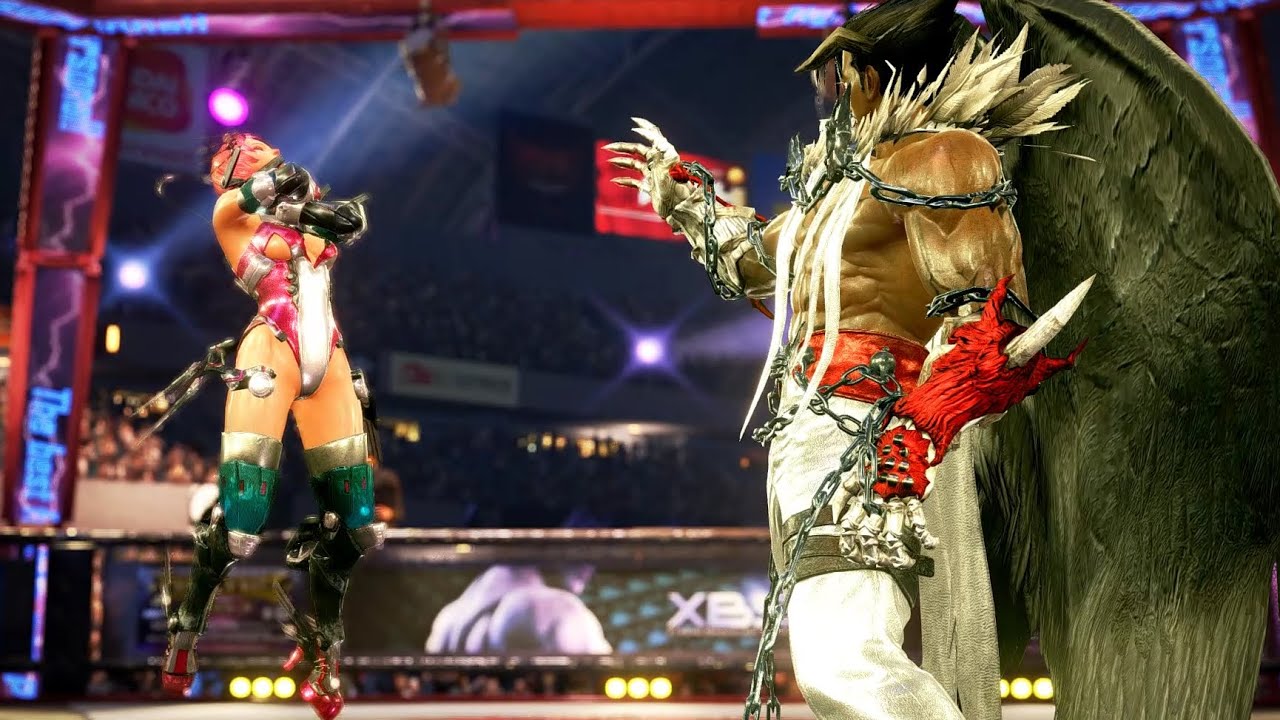 철권Tekken☆데빌진(헬독님)의 헤븐즈에 알리사 머리가 납작해지는 영상DevilJin crushes Alisa with