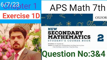 Exercise 1D Question No:3&4 || APS Math 7th || New secondary Mathematics Book 2 @Mathkasafar_