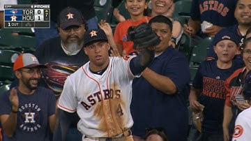 Springer falls into seats and makes catch