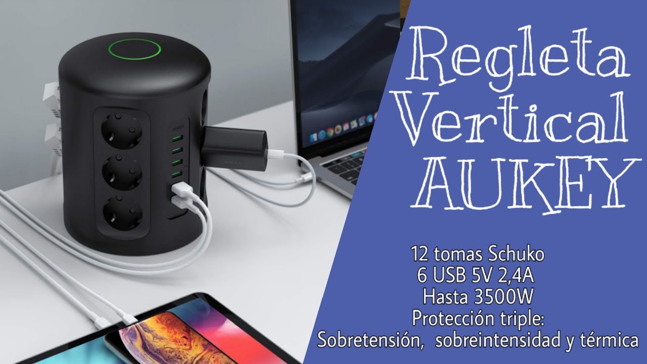 REGLETA VERTICAL AUKEY 12 ENCHUFES + 6 USB