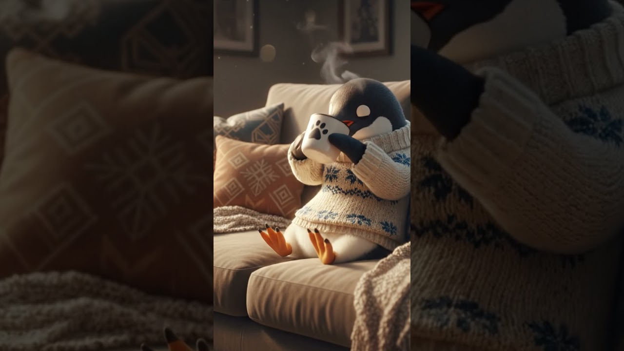 The penguin is drinking tea 