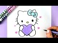 HOW TO DRAW HELLO KITTY WITH LOVE HEARTS | EASY DRAWING TUTORIAL