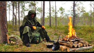 Upside Down Fire - Thunder and Rainstorm - 4 Days with a Canvas Poncho Shelter in the Wild