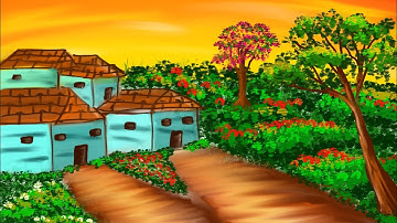 Easy Village Scenery drawing | Art tutorial | Autodesk Sketchbook