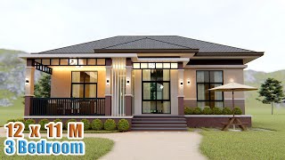 HOUSE DESIGN IDEA | 12 X 11 Meters | 3 bedroom Pinoy House