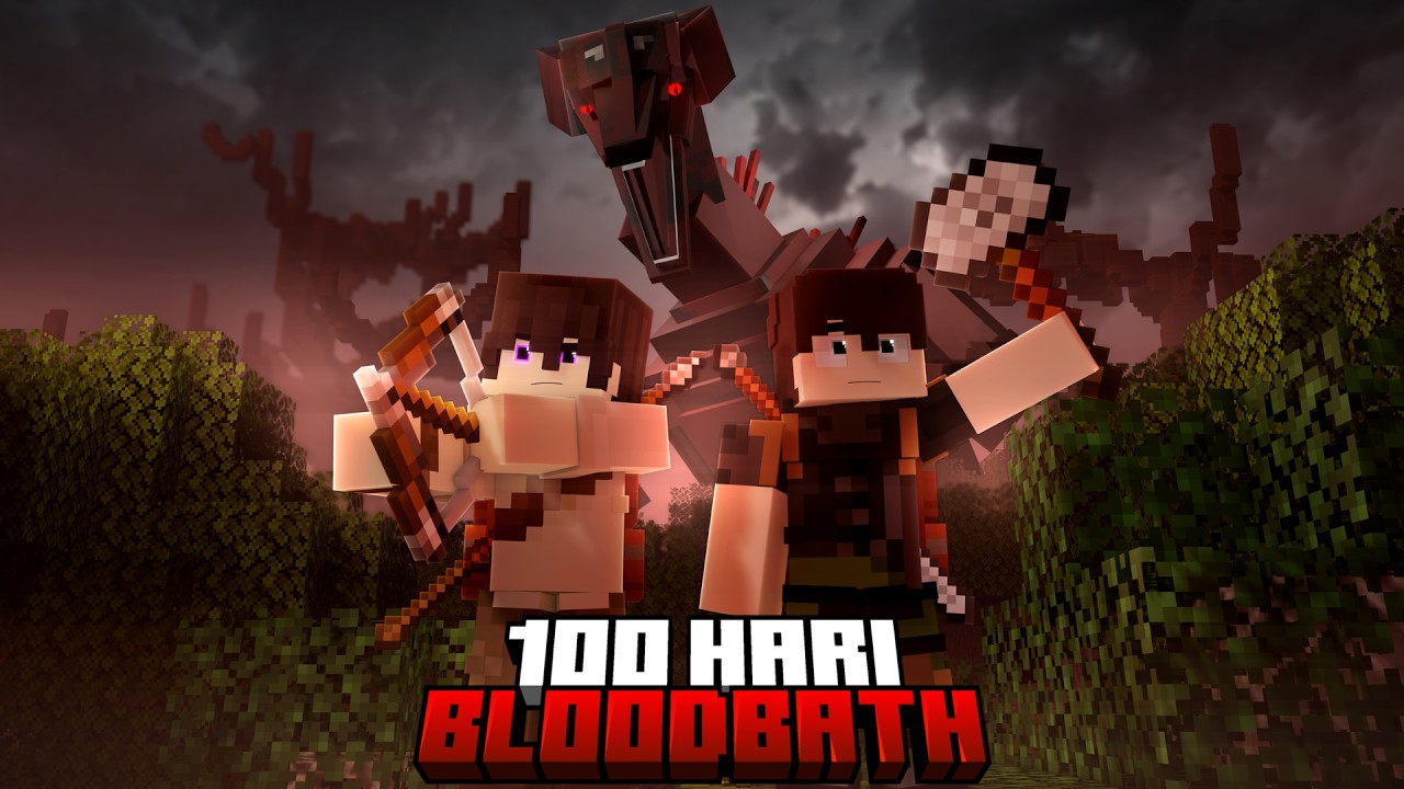 100 Hari Minecraft Bloodbath Godzilla Horror Duo
