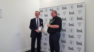 Andrew Mitchell, collecting ISO 9001 accreditation for FTS Safety Solutions Ltd
