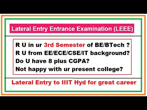 Lateral Entry in IIIT Hyderabad for ECE/EE/CSE/IT BTech students | LEEE Exam preparation IIIT Hyd