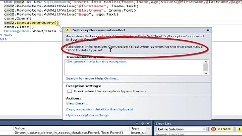 3 ways to solve error Conversion failed when converting the nvarchar value to data type int- vb.net