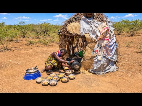 Cooking delicious African Traditional vegetables with soghurm corn flour for lunch