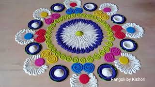 beautiful multi colour rangoli design | easy, unique rangoli by Kishori | colourful rangoli design |