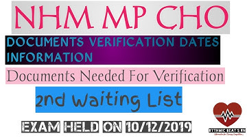 NHM MP CHO 2nd waiting list || Documents Verification Schedule 2020