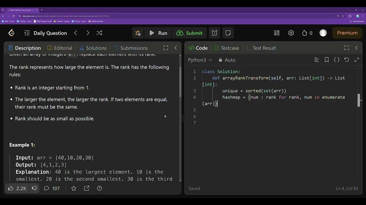 Rank Transform of an Array - Leetcode (Python) - YouTube