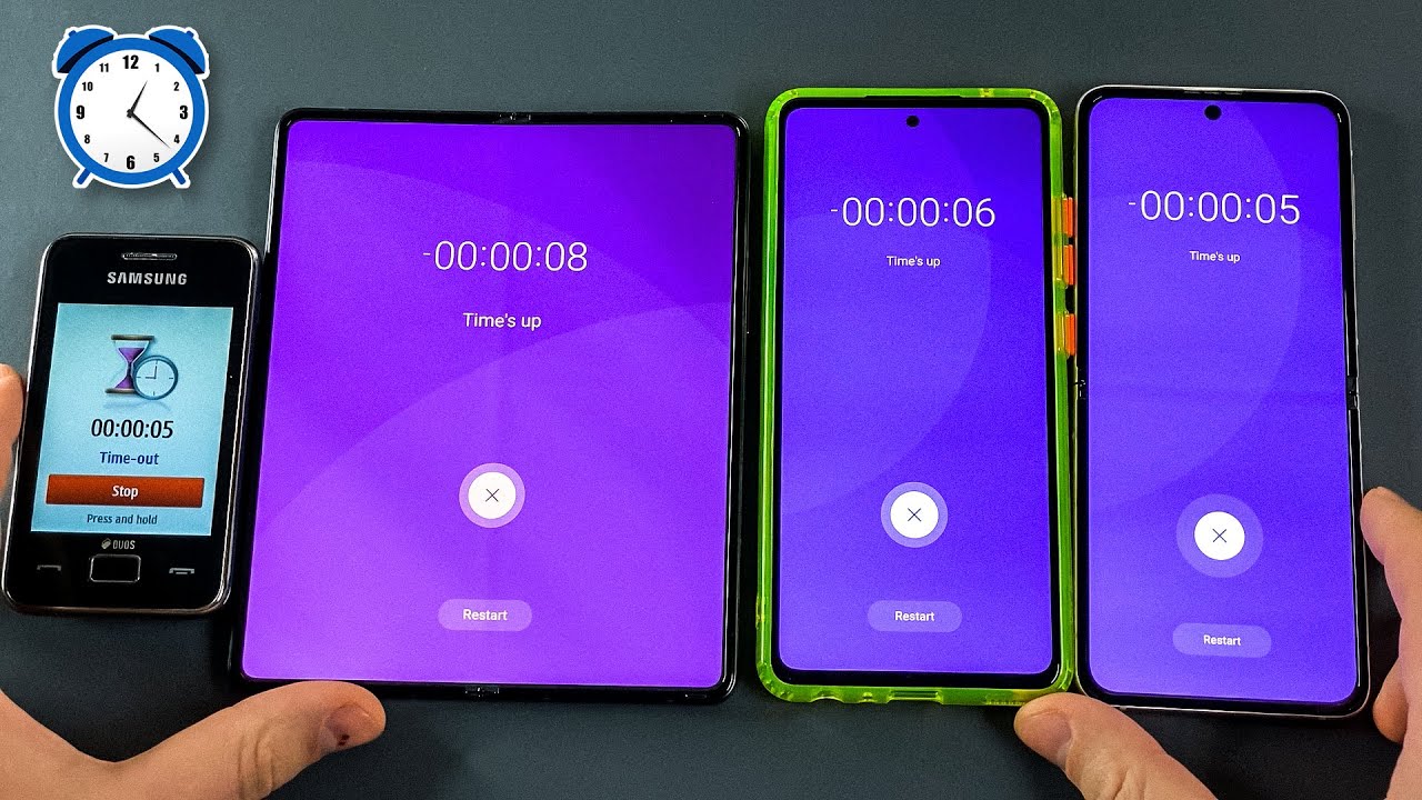 Four Samsung phones Star 3, Z Fold 3, A53, Z Flip 3 Digital Alarm Clock