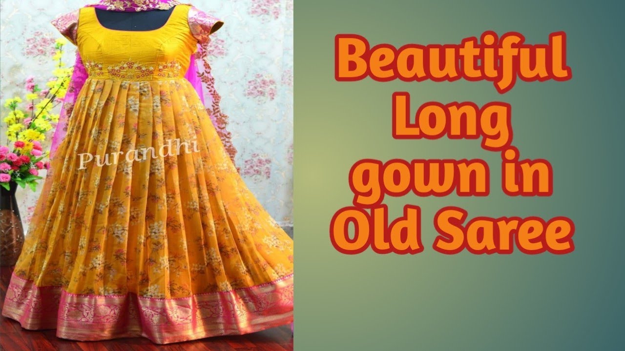 How to umbrella cutting Long dress stitching in old saree # in Kannada -  YouTube