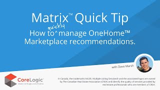 Matrix Quick Tip - Manage OneHome™ Marketplace Recommendations