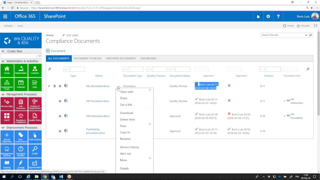 Digital Signature with BPA Quality and Risk Management on Microsoft Office 365