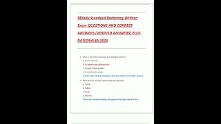 Milady Standard Barbering Written Exam QUESTIONS AND CORRECT ANSWERS VERIFIED ANSWERS PLUS RATIONALE