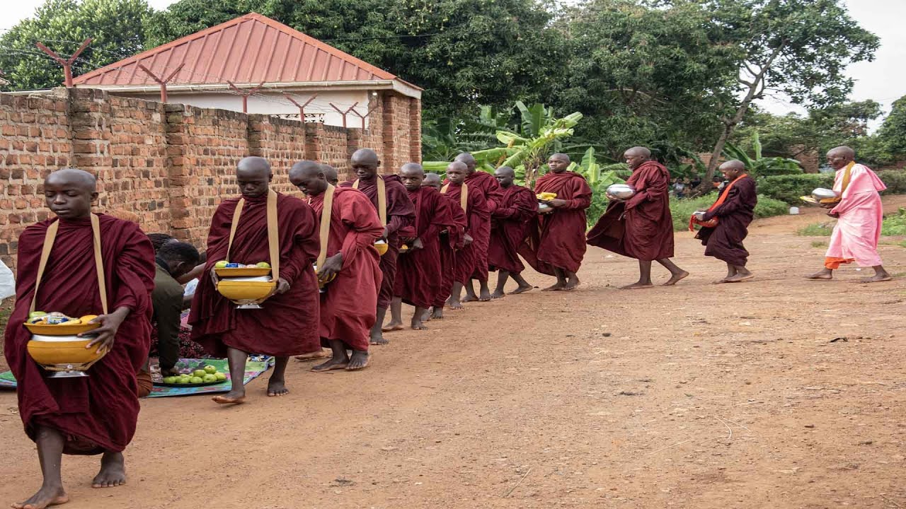 Buddhism in Uganda- Africa. Alms Round (Pindapata) - An Ancient Tradition in Buddhism